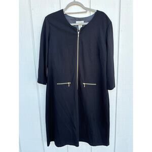 Orvis Travel Dress,‎ Black, Shift Dress, Gold Zippers, Sz L (14/16)
